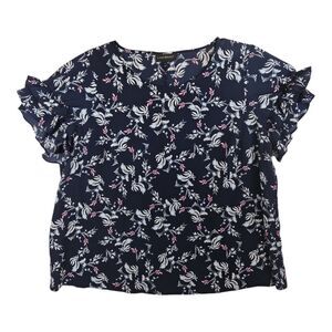Lane Bryant Navy Floral Ruffled Short Sleeve Blouse Size 24